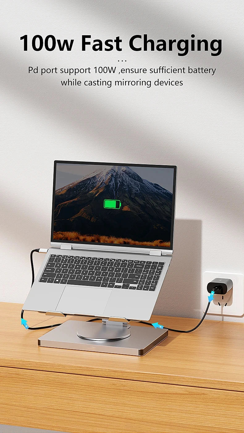 Laptop Stand for MacBook Pro Air Dell HP Surface 360° Rotatable Foldable with USB Hub Card Reader RJ45 Universal Bracket Holder exovai.com