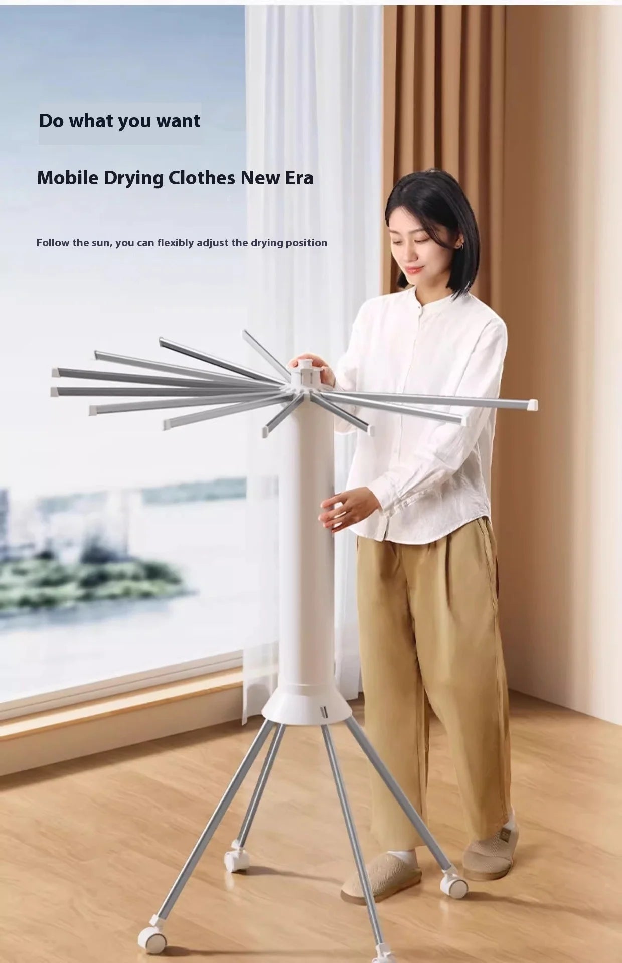 Foldable Clothes Drying Rack Octopus Type Floor Standing Balcony Clothes Drying Portable Rotating Drying Rod Clothes Dryer exovai.com