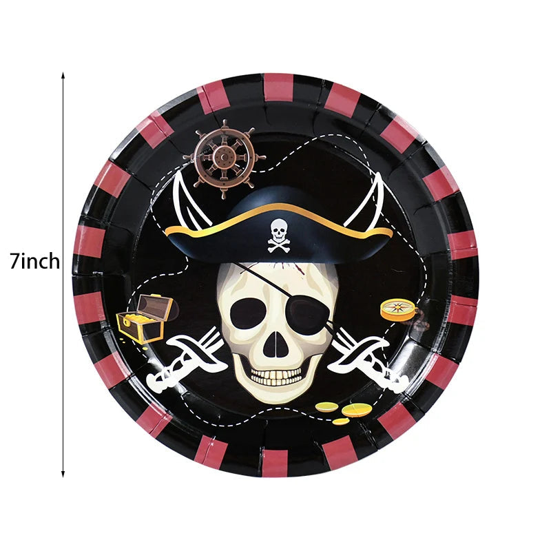 Pirate Theme Party Disposable Tableware Paper Plates Cups Napkins Kids Boy Birthday Party Decorations Halloween Supplies exovai.com