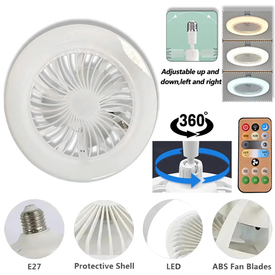 2 In 1 Energy Saving Remote Control Ceiling Fan Lamp Infinitely Dimmable E27 Base Bottom Noise Mute LED Decorative Light 85-265V exovai.com