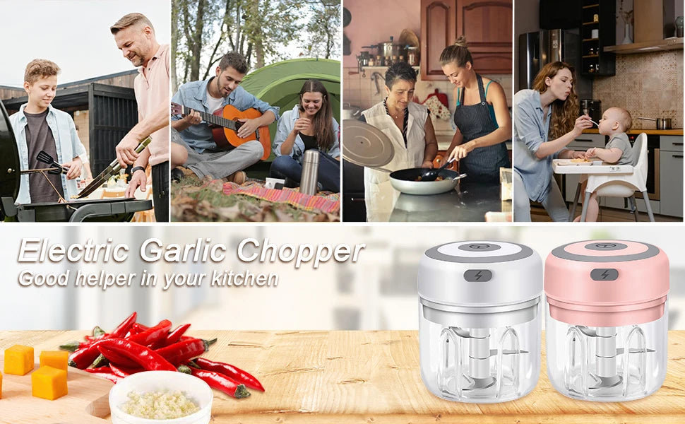 Electric Mini Garlic Chopper USB Meat Grinder Garlic Masher Machine Sturdy Durable Crushed Ginger Vegetable Crusher Kitchenware exovai.com