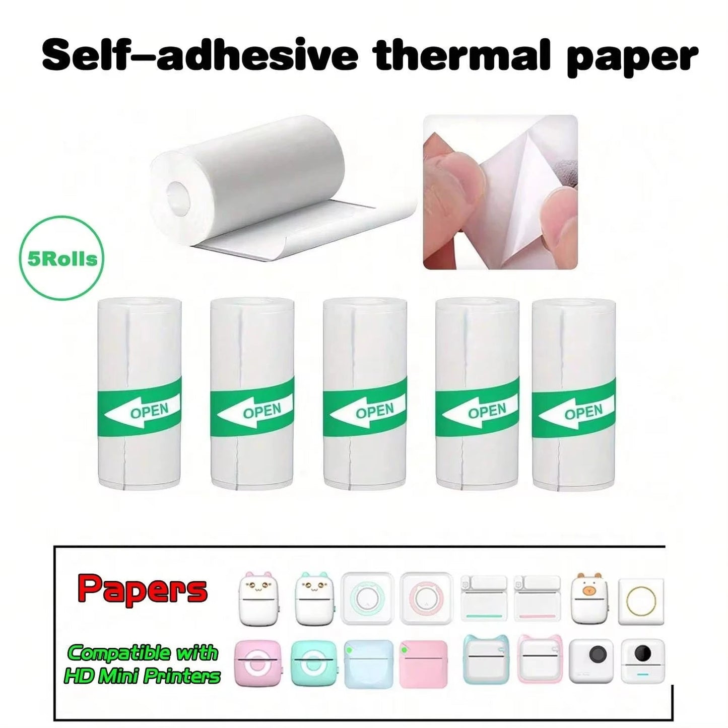 Mini Pocket Printer 5 Rolls Of Self-Adhesive Paper Portable Thermal Printer For Printer Suitable For Home Office Study And Work exovai.com