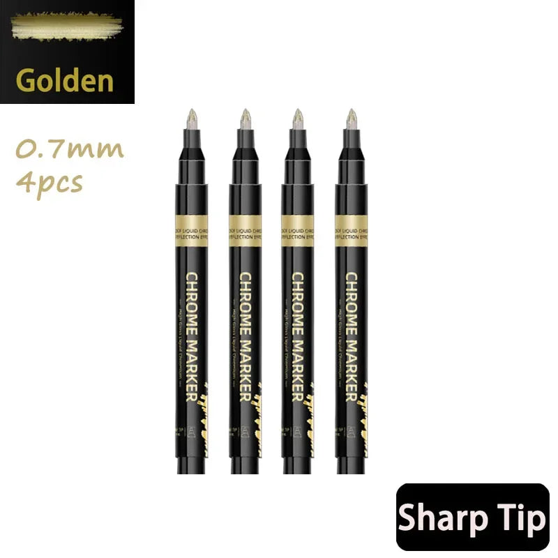 4PCS Chrome Permanent Paint Marker Pens, Mirror Reflective Chrome Sharp Tip And Round Tip, Golden Silvery Coppery Mirror Markers exovai.com