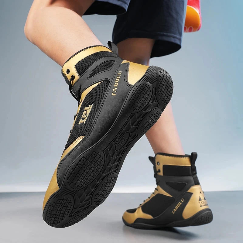 Wrestling shoes male Boxing Shoes Fighting Sanda Strength High Top Shoes light fighting Boots Weightlifting shoe Sneakers exovai.com