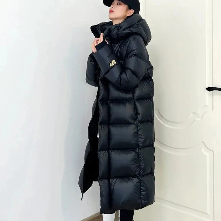 Winter Women Loose Cotton Padded Jacket Korean Ladies Long Over The Knee Puffer Coat Female Hooded Black Warm Cotton Padded exovai.com