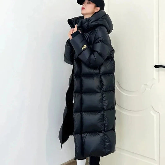 Winter Women Loose Cotton Padded Jacket Korean Ladies Long Over The Knee Puffer Coat Female Hooded Black Warm Cotton Padded exovai.com