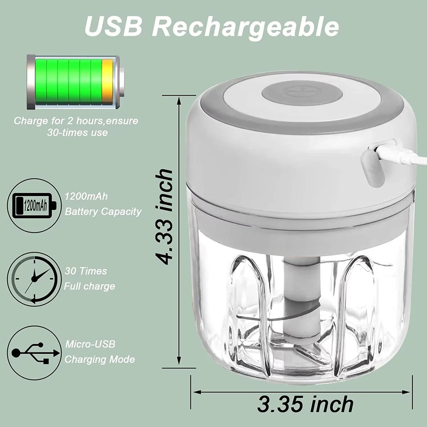 Electric Mini Garlic Chopper USB Meat Grinder Garlic Masher Machine Sturdy Durable Crushed Ginger Vegetable Crusher Kitchenware exovai.com