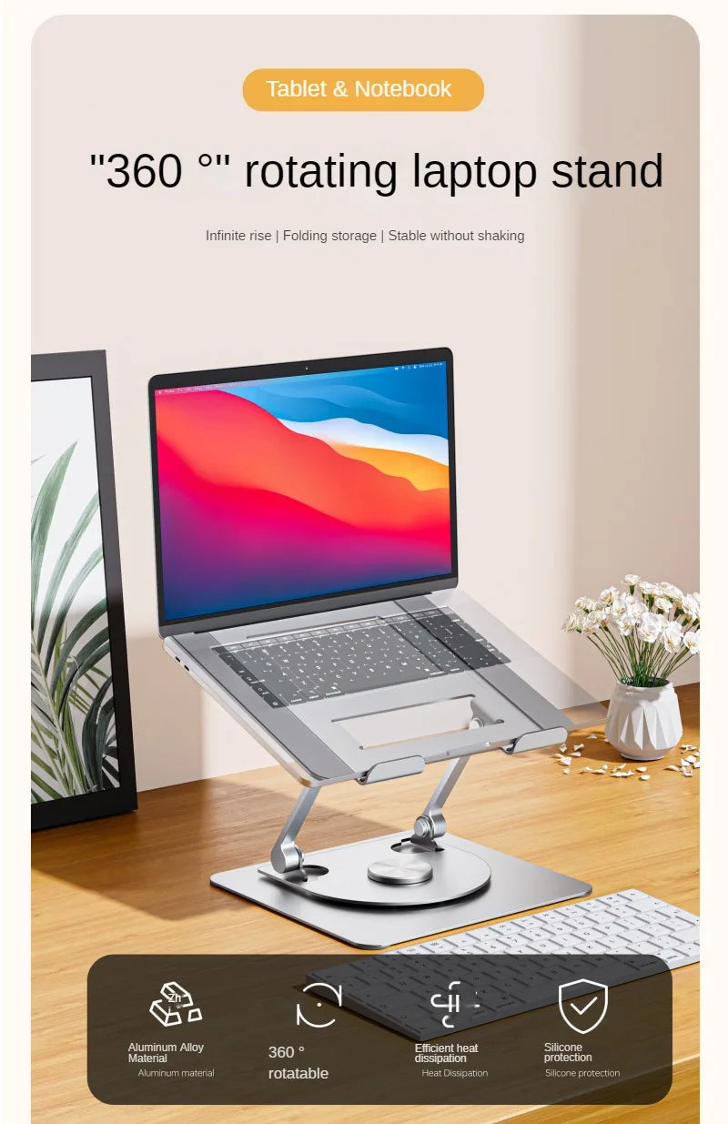 Laptop Stand 360° Rotating Base Foldable Computer Desk Riser  Aluminum Alloy Compatible MacBook Pro/Air Notebook 10- 17.5Inches exovai.com