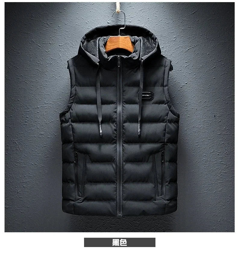 Brand Mens Jacket Sleeveless Vest Hooded Fashion Casual Coats Male Cotton-Padded Men's Vest Men Zipper Waistcoats Plus size 6XL exovai.com