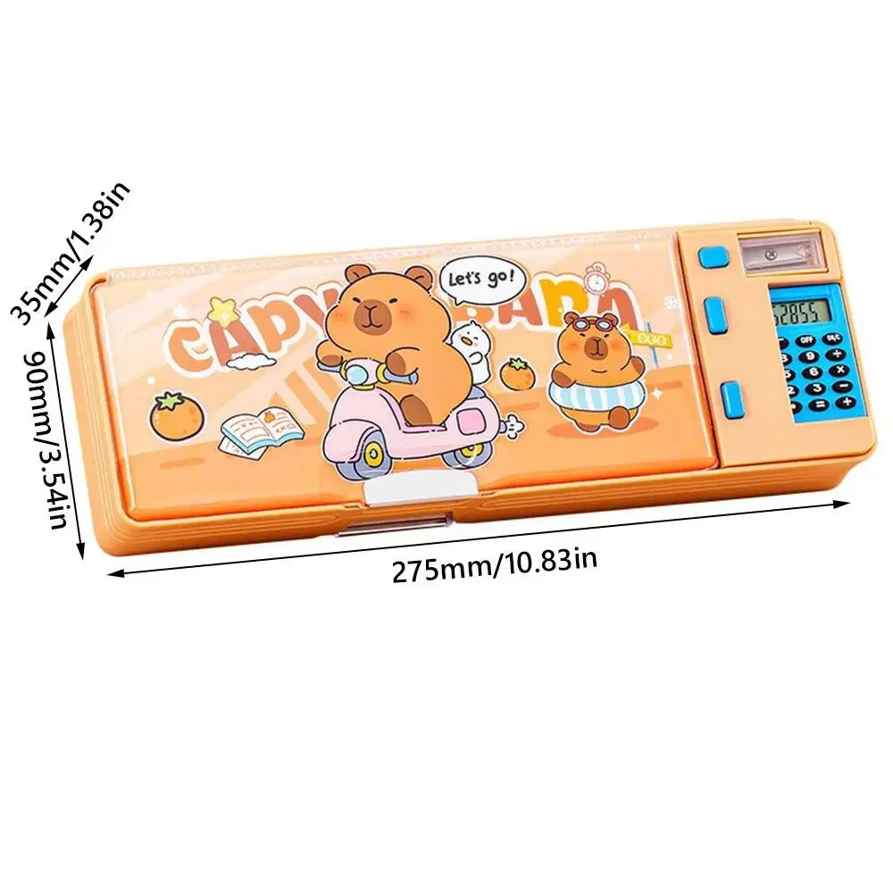 Plastic Pencil Case With Calculator/Pencil Sharpener Double Sided Use Pencil Box Large Capacity Multi-Functional exovai.com