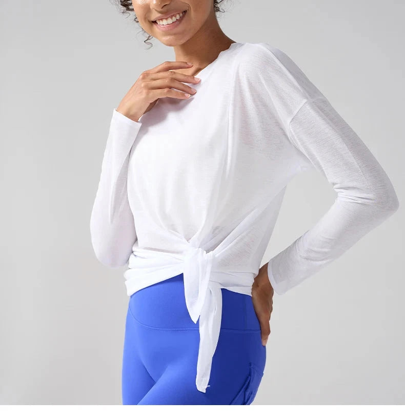 Gym Sports Tops Workout T-shirts Women Yoga Clothing Running Loose Slim Quick Dry Training Long Sleeve Blouse Fitness Tops👚 exovai.com