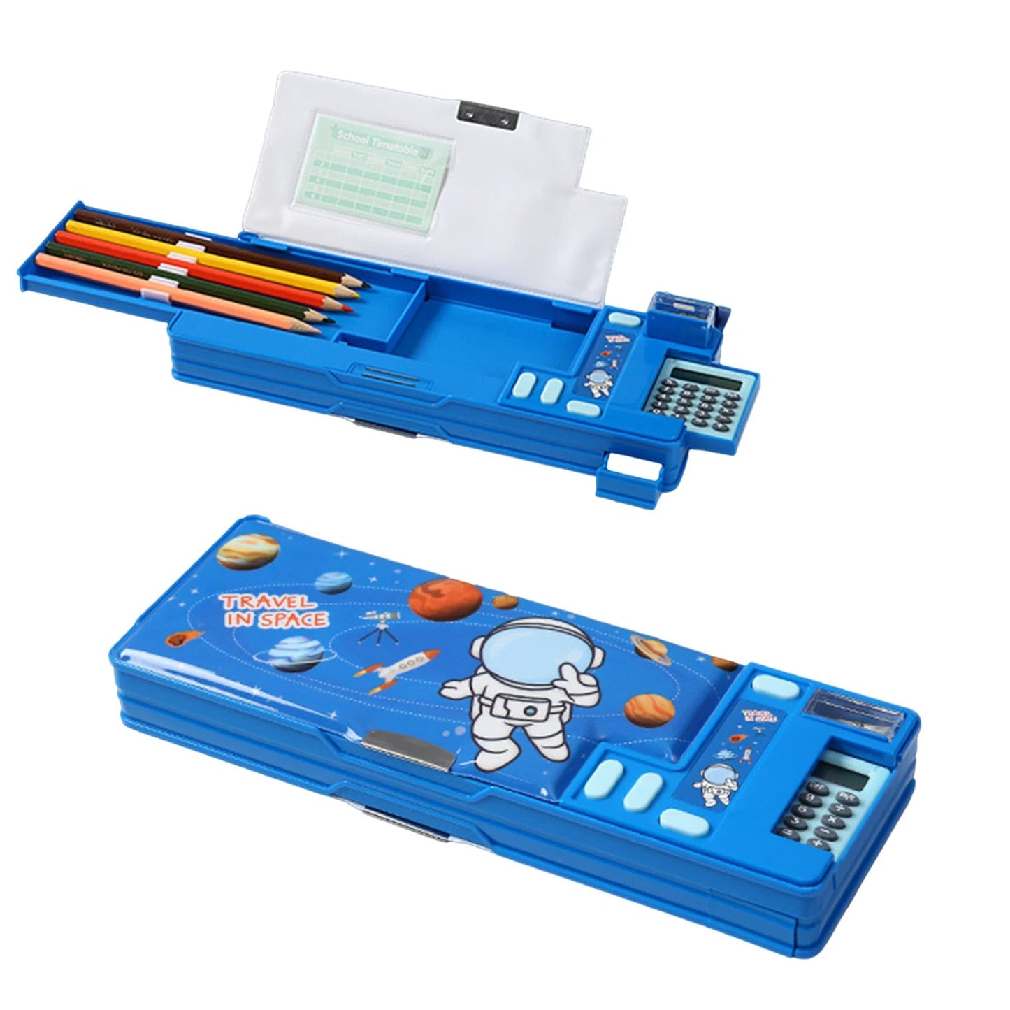Pencil Cases Stationery Supplies School Cute Cartoon Universe Large Capacity Mulfunction with Calculator and Pencil Sharpener exovai.com