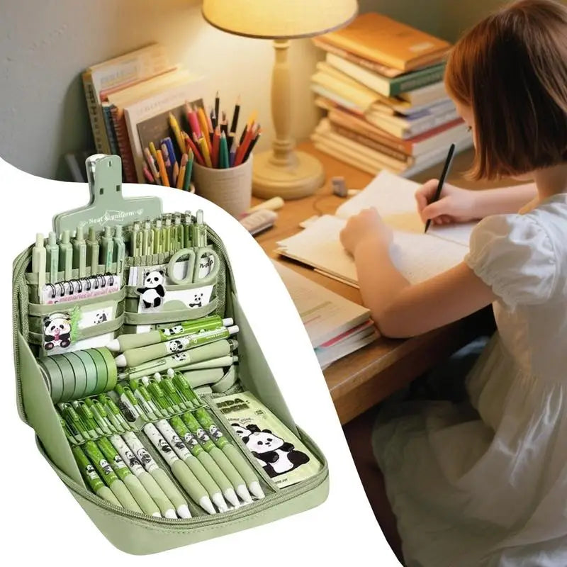 Panda School Supplies Stationery Set Cute Studying Supplies Stationery Set Ruler Notebook Keychain Pens Pencil Case Tab Stickers exovai.com
