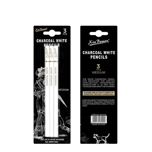 3Pcs Soft/Medium/Hard Charcoal Pencils Set Art Supplies White/Black Charcoal Pen Sketch Pencil Drawing Pencil Professional exovai.com