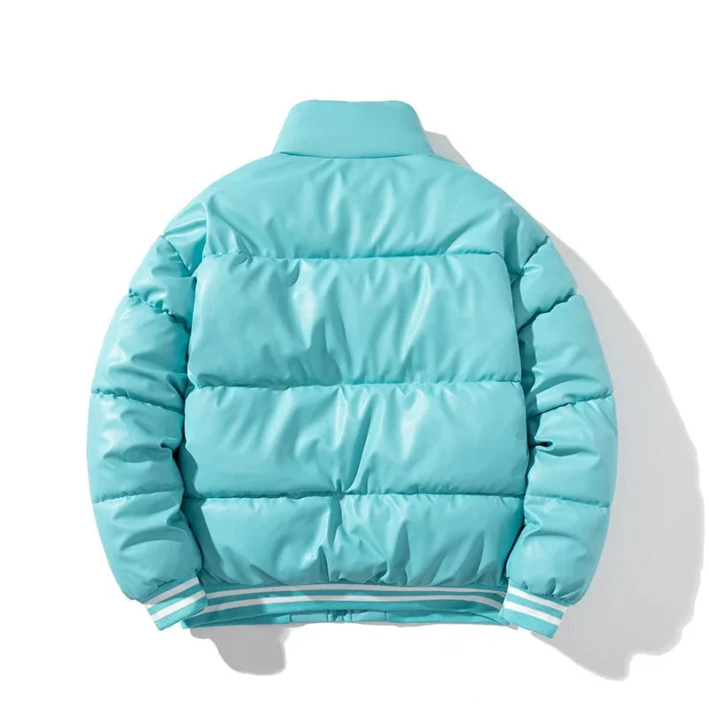 Winter Men's Parka Jacket Cotton-padded PU Leather Casual Coats Bomber Jacket Man Warm Parka Mens Puffy Cotton Clothes exovai.com