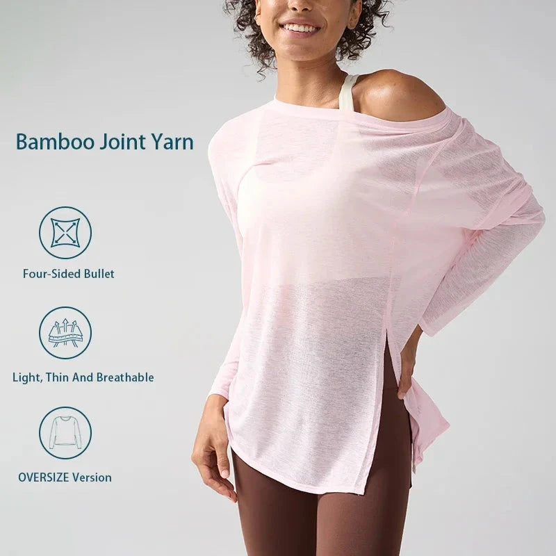 Gym Sports Tops Workout T-shirts Women Yoga Clothing Running Loose Slim Quick Dry Training Long Sleeve Blouse Fitness Tops👚 exovai.com