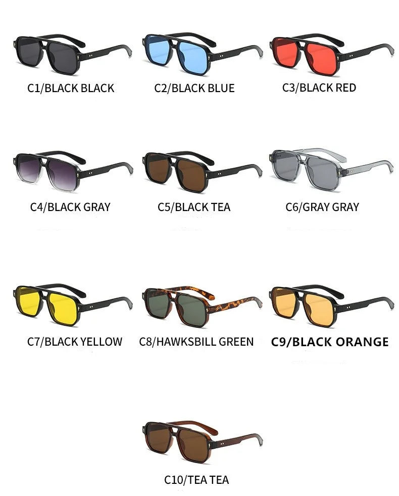 New Retro Double Bridge Square Sunglasses For Women Men Fashion Luxury Design Rivets Sun Glasses Trending Shades UV400 Eyeglasse exovai.com