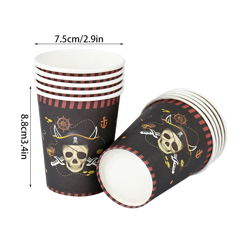 Pirate Theme Party Disposable Tableware Paper Plates Cups Napkins Kids Boy Birthday Party Decorations Halloween Supplies exovai.com