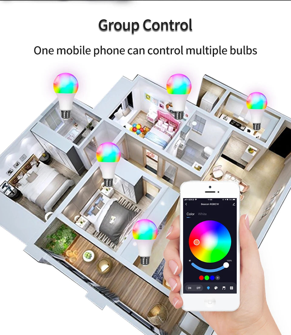Tuya Smart LED Bulb E27 APP Control Dimmable Light Bluetooth RGB Lamp 220V Bedroom Decoration Party Lighting Smart Life exovai.com
