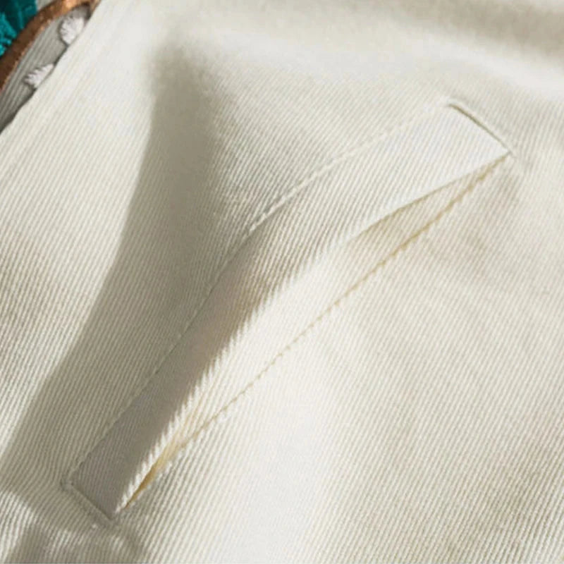 Vintage Floral Embroidery Patchwork Men Apricot Jacket Casual Turn Down Collar 2025 Spring Hip Hop Mens Loose Coat exovai.com