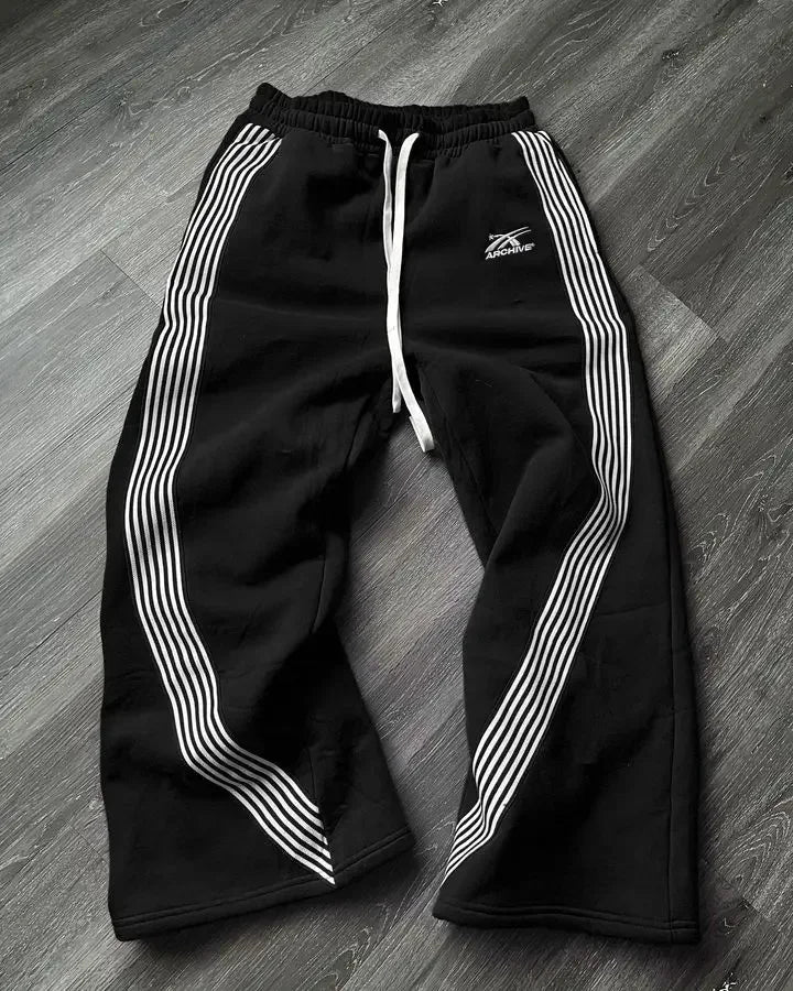 American Retro Striped Knitted Pants Men Y2k Street Harajuku Trendy Brand Oversized Trousers Loose Casual Wide Leg Pants Women exovai.com