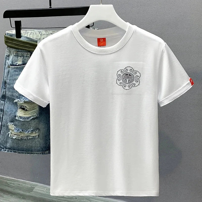 Summer Men T Shirt Harajuku Dragon Embroidery T Shirt Chinese Vintage Tees Tops Cotton Short Sleeve Casual Streetwear 09s Youth exovai.com