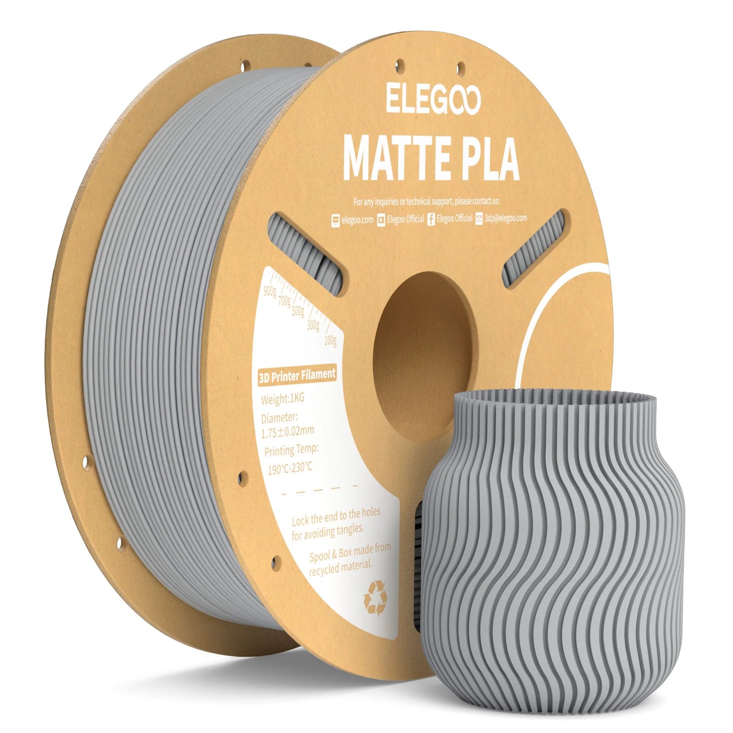 ELEGOO Matte PLA Filament 1KG,1.75mm FDM 3D Printer Filament Dimensional Accuracy +/- 0.02mm, 1kg Carboard Spool (2.2lbs) exovai.com