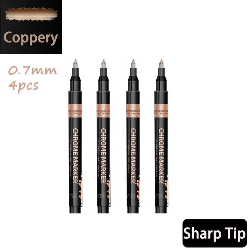 4PCS Chrome Permanent Paint Marker Pens, Mirror Reflective Chrome Sharp Tip And Round Tip, Golden Silvery Coppery Mirror Markers exovai.com