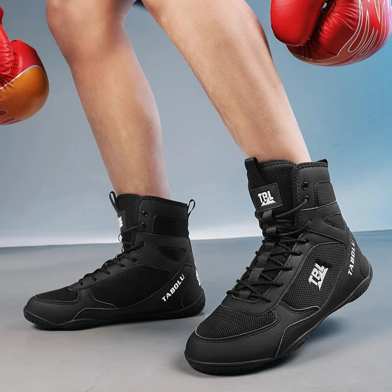 Wrestling shoes male Boxing Shoes Fighting Sanda Strength High Top Shoes light fighting Boots Weightlifting shoe Sneakers exovai.com