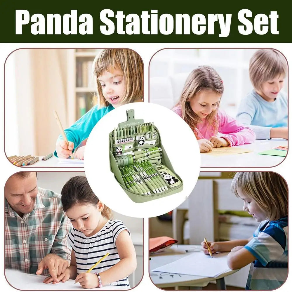 Panda School Supplies Stationery Set Cute Studying Supplies Stationery Set Ruler Notebook Keychain Pens Pencil Case Tab Stickers exovai.com