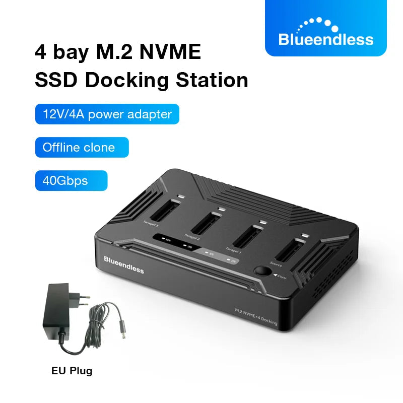 Blueendless 4 bay M.2 NVME SSD Docking Station with offline clone USB4 40Gbps M2 Nvme PCIE SSD enclosure external harddisk case exovai.com
