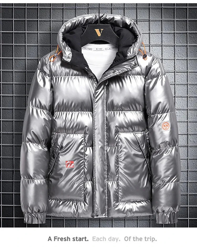 Men Parkas Thicken Warm Coat Men's Solid Color Parkas Coat Men's Fashion New Streetwear Winter Jacket Mens Glossy Black Jackets exovai.com