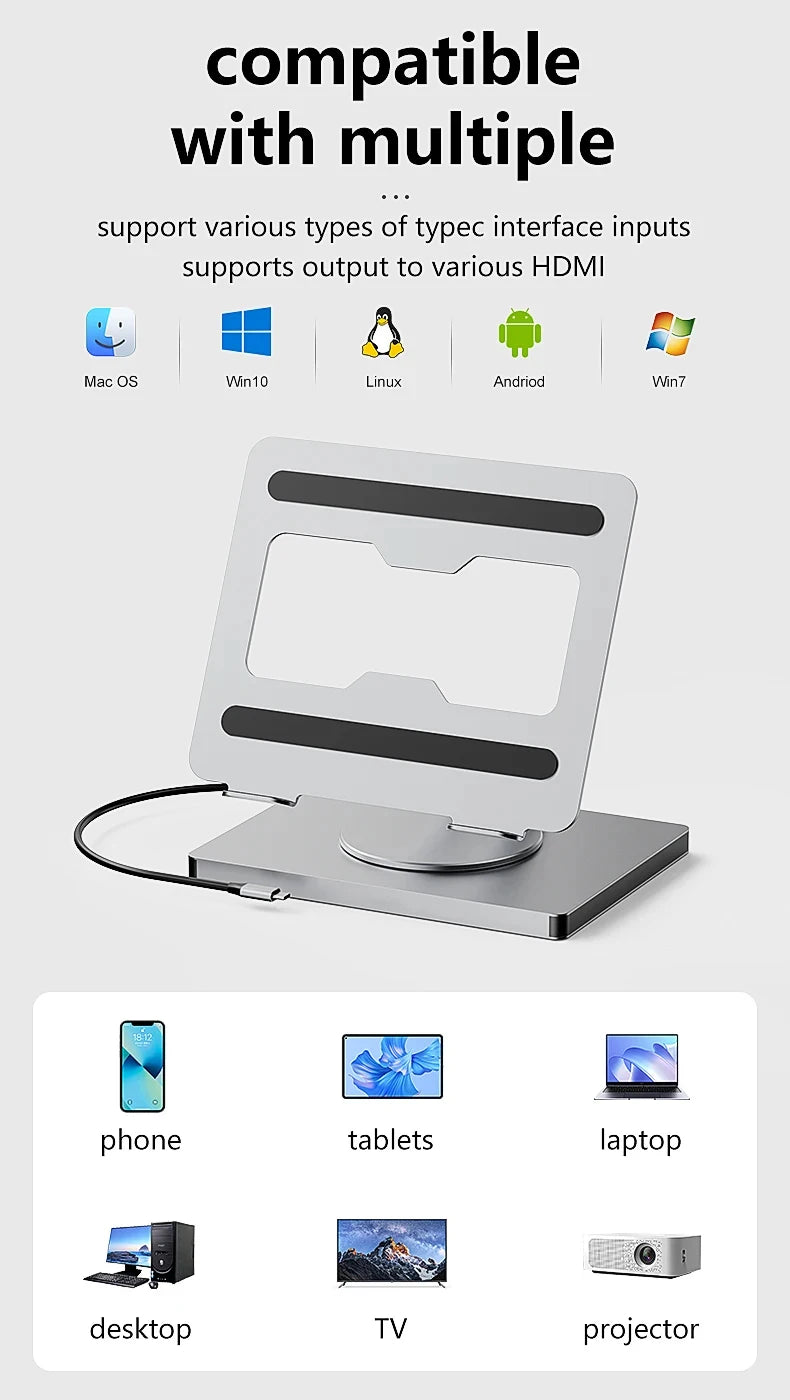 Laptop Stand for MacBook Pro Air Dell HP Surface 360° Rotatable Foldable with USB Hub Card Reader RJ45 Universal Bracket Holder exovai.com