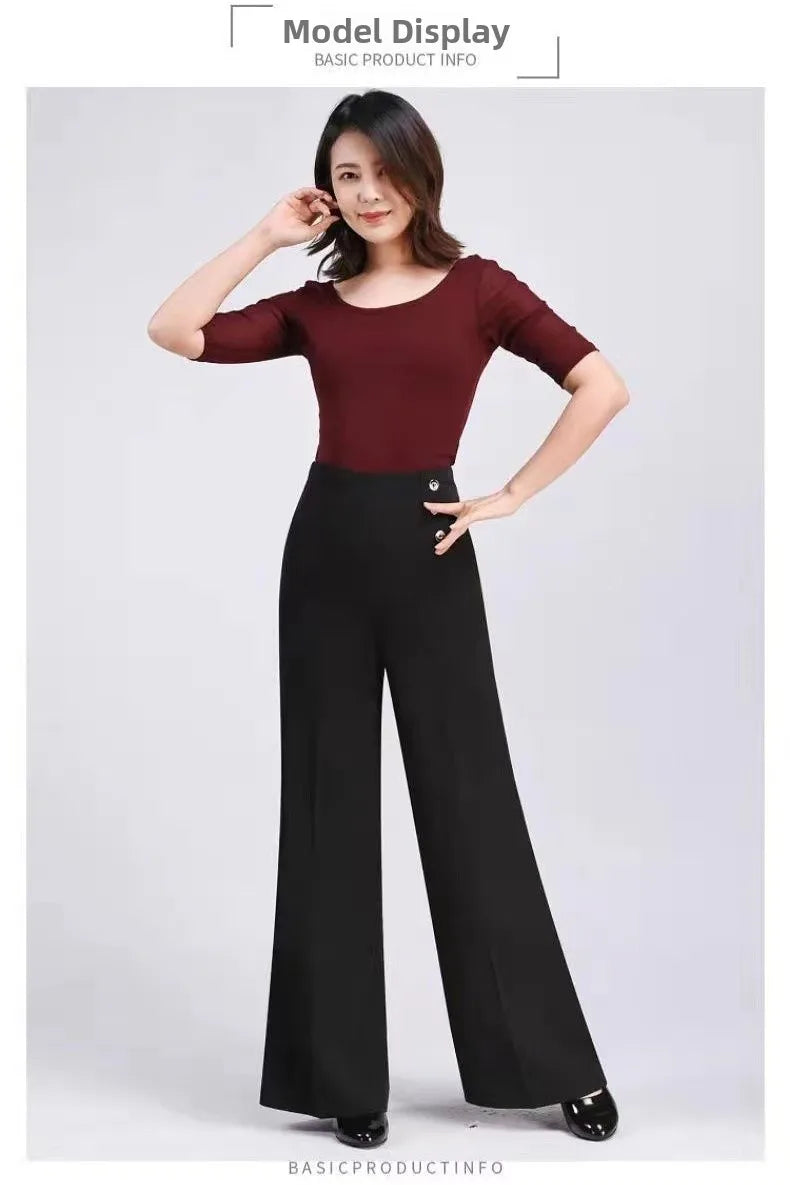 High Waist Wide Leg Pants Women's Spring Autumn Long Drapey Latin Dance Pants Modern Dance Trousers for Women Commute Sle exovai.com