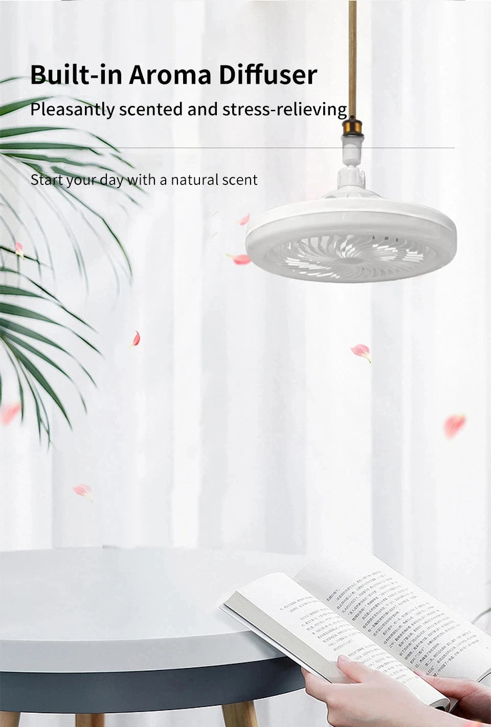 2 In 1 Ceiling Fan Lamps 3 Speeds Adjustable E27 Base Infinitely Dimmable for Living Room Bedroom Study LED Decorative Light exovai.com