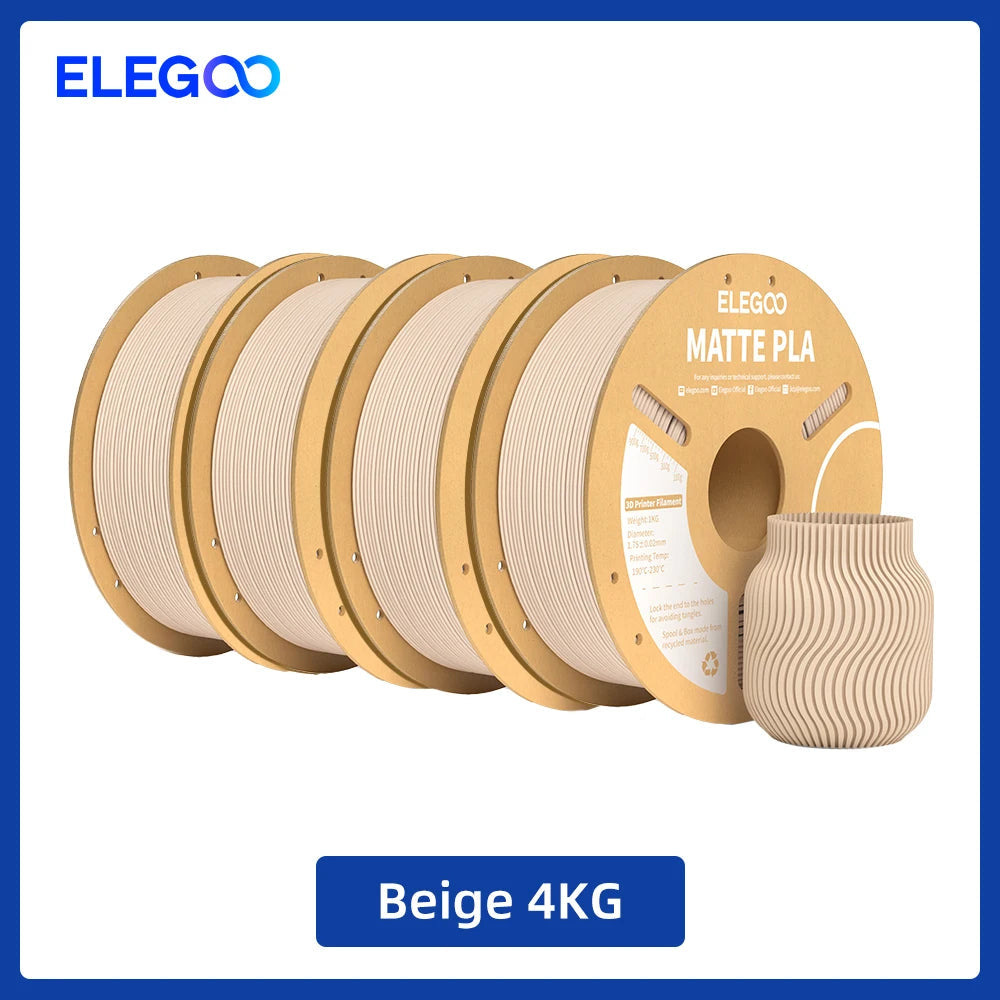 ELEGOO Matte PLA Filament 1KG,1.75mm FDM 3D Printer Filament Dimensional Accuracy +/- 0.02mm, 1kg Carboard Spool (2.2lbs) exovai.com