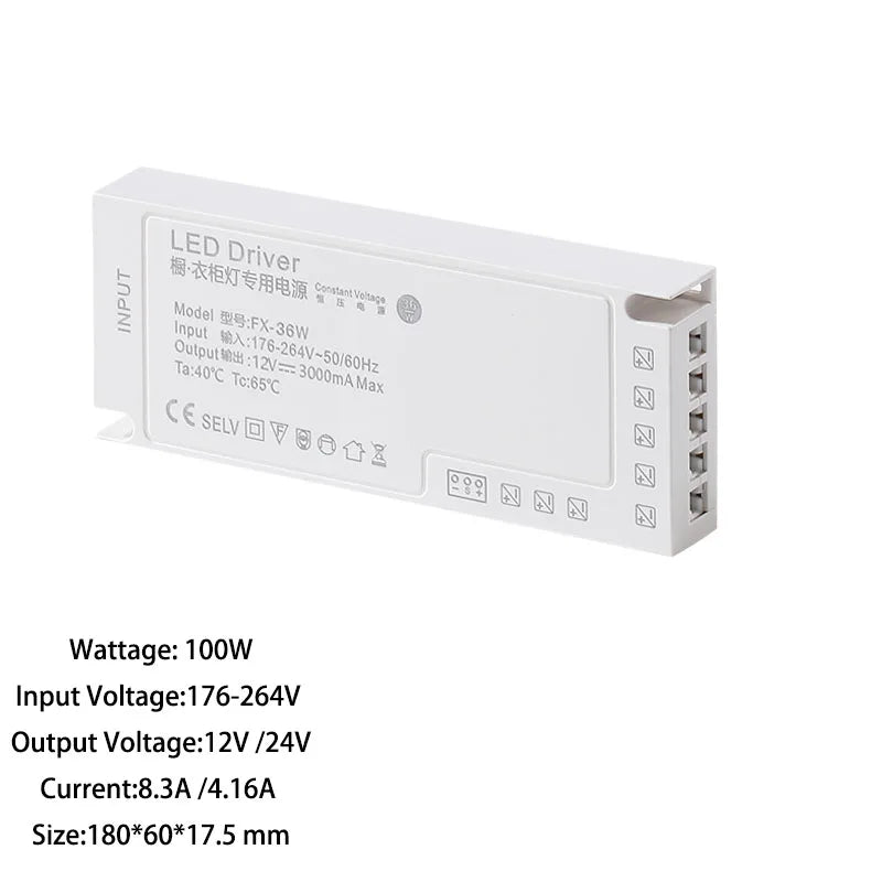 LED Cabinet Light Strip Light Transformer DC 12V 24V Lighting Power Supply DuPont Port Driver  24W 36W 60W 100W 150W exovai.com