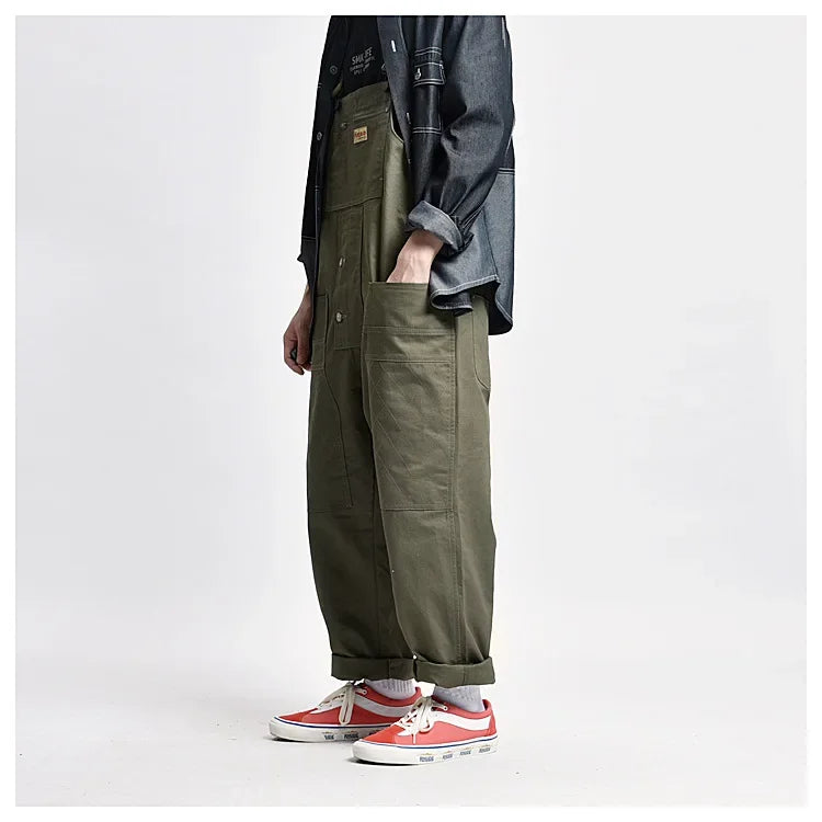 Japanese Style Loose Fit Jumpsuit Cargo Pants Bell Bottoms Dad Pants Ins Popular Same Style Tank For Men Women exovai.com
