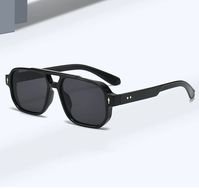 New Retro Double Bridge Square Sunglasses For Women Men Fashion Luxury Design Rivets Sun Glasses Trending Shades UV400 Eyeglasse exovai.com