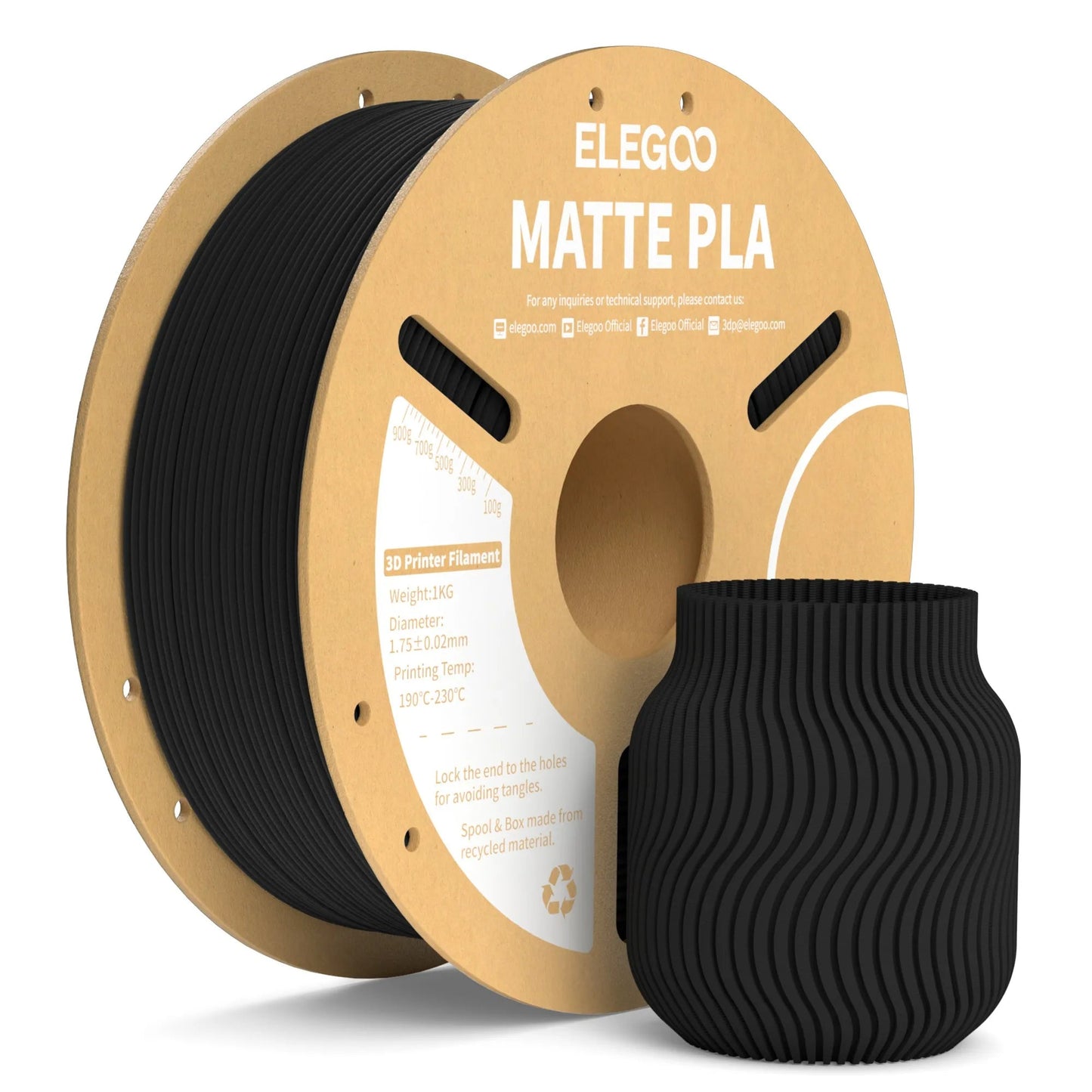 ELEGOO Matte PLA Filament 1KG,1.75mm FDM 3D Printer Filament Dimensional Accuracy +/- 0.02mm, 1kg Carboard Spool (2.2lbs) exovai.com