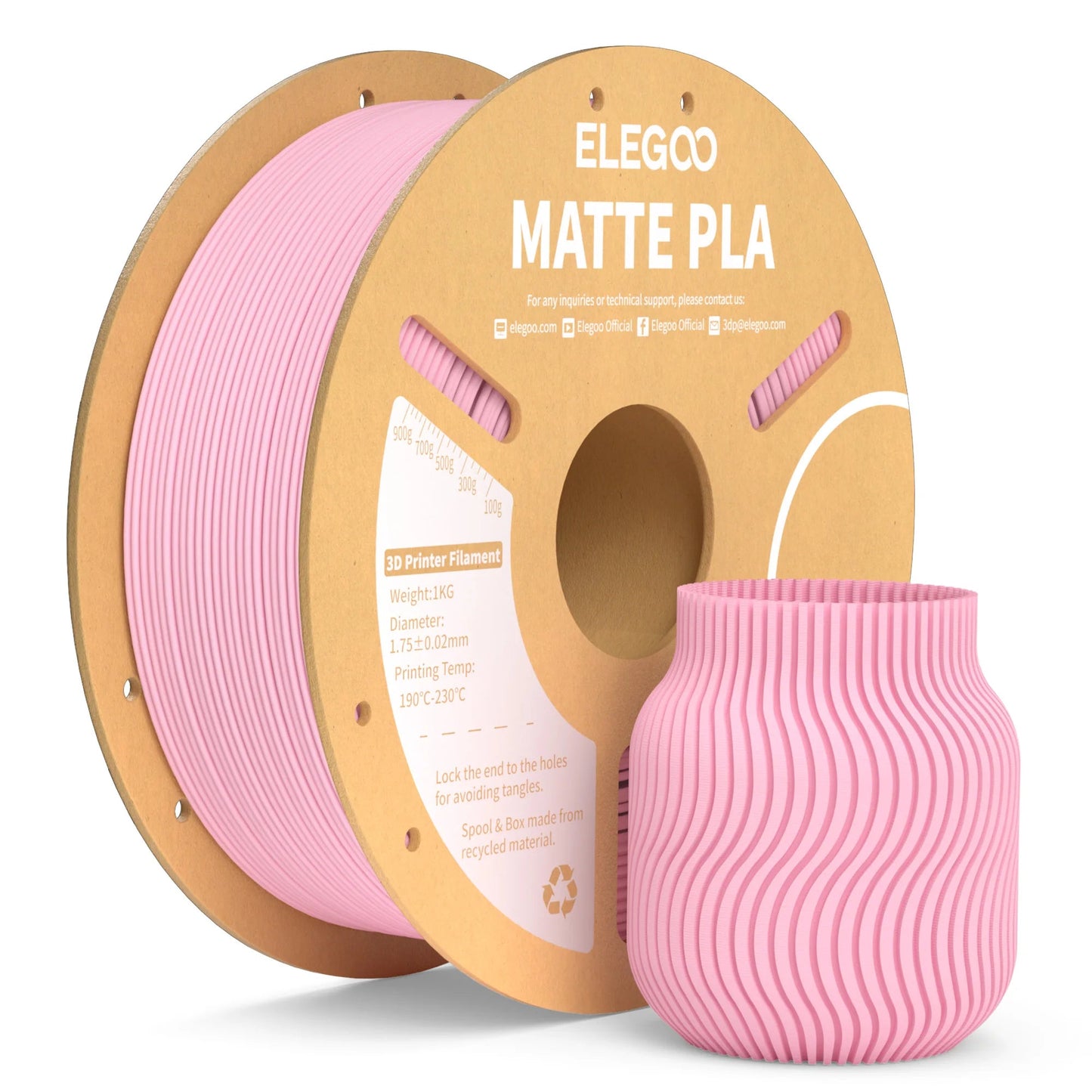 ELEGOO Matte PLA Filament 1KG,1.75mm FDM 3D Printer Filament Dimensional Accuracy +/- 0.02mm, 1kg Carboard Spool (2.2lbs) exovai.com