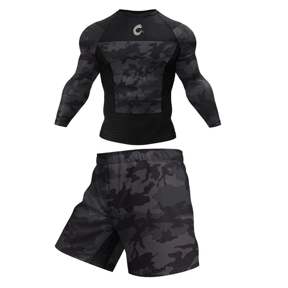 Black No Gi BJJ Jiu Jitsu T-shirt +MMA Shorts Sets Boxing Rashguard for Men Jiu Jitsu Compression Workout Wear Sport Jerseys exovai.com