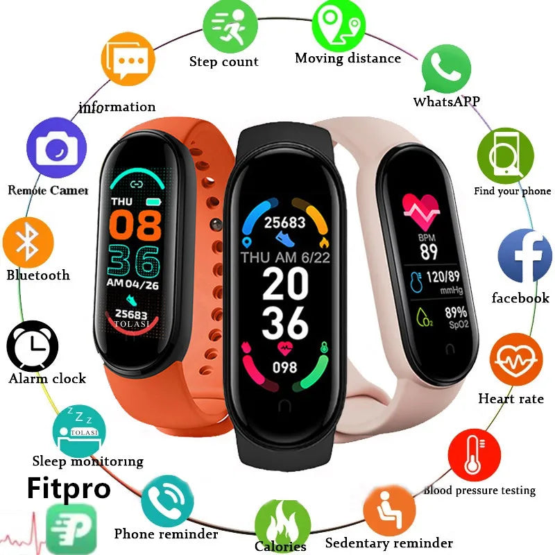 M6 Smart Watch Men Women Fitness Smart Bracelet Sports Band Heart Rate Blood Pressure Monitor Waterproof Multi-function Watches exovai.com