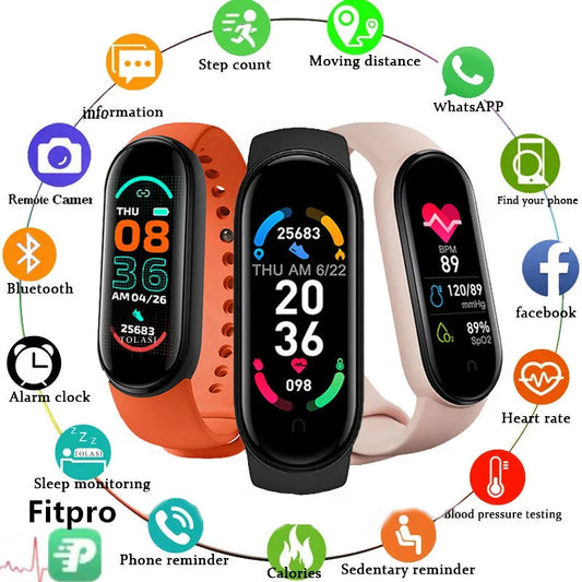M6 Smart Watch Men Women Fitness Smart Bracelet Sports Band Heart Rate Blood Pressure Monitor Waterproof Multi-function Watches exovai.com