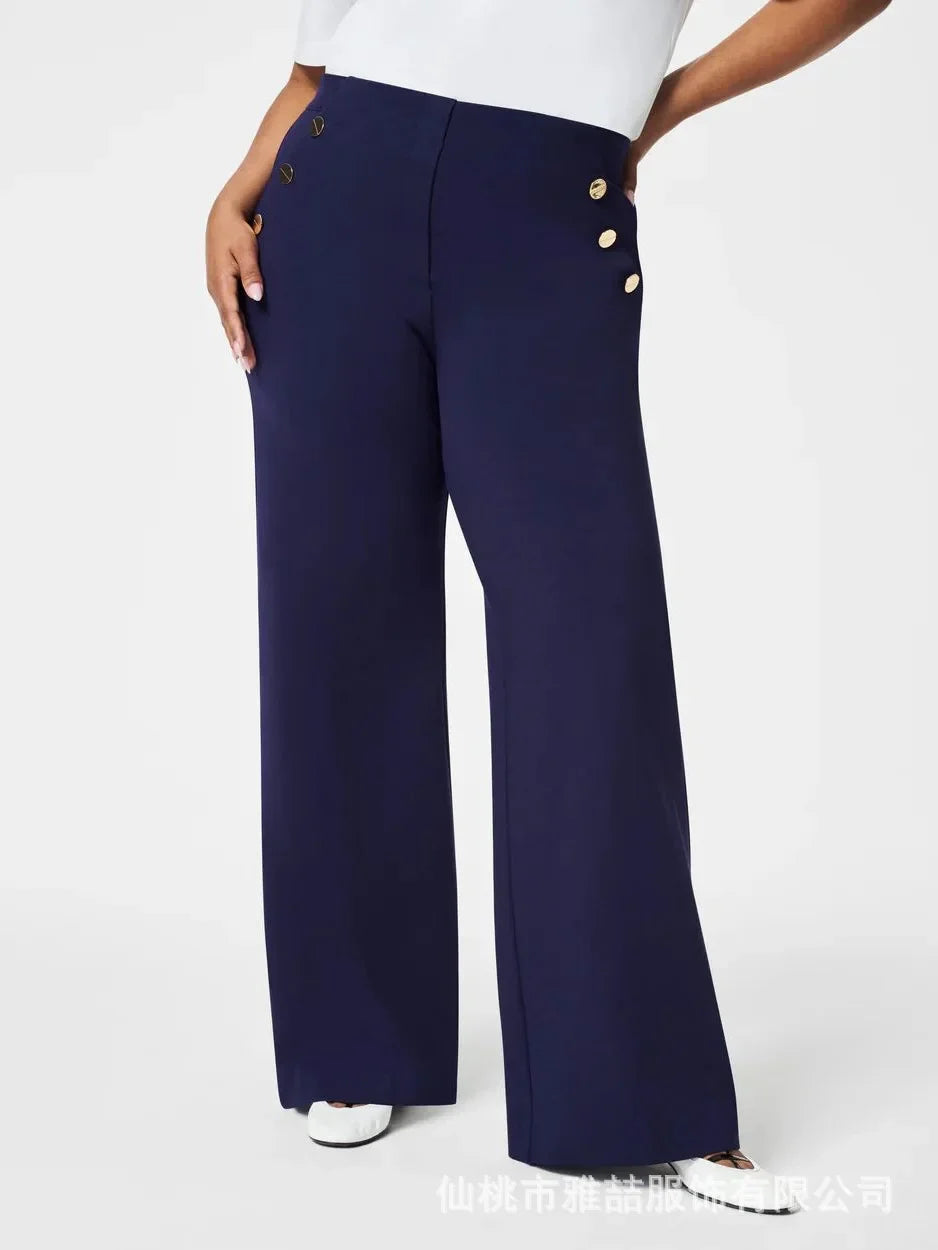 Spring Women Pants Black Button Empire Waist Loose Long Pants Female New Trendy Elegant Casual Trendy Ladies Clothes exovai.com