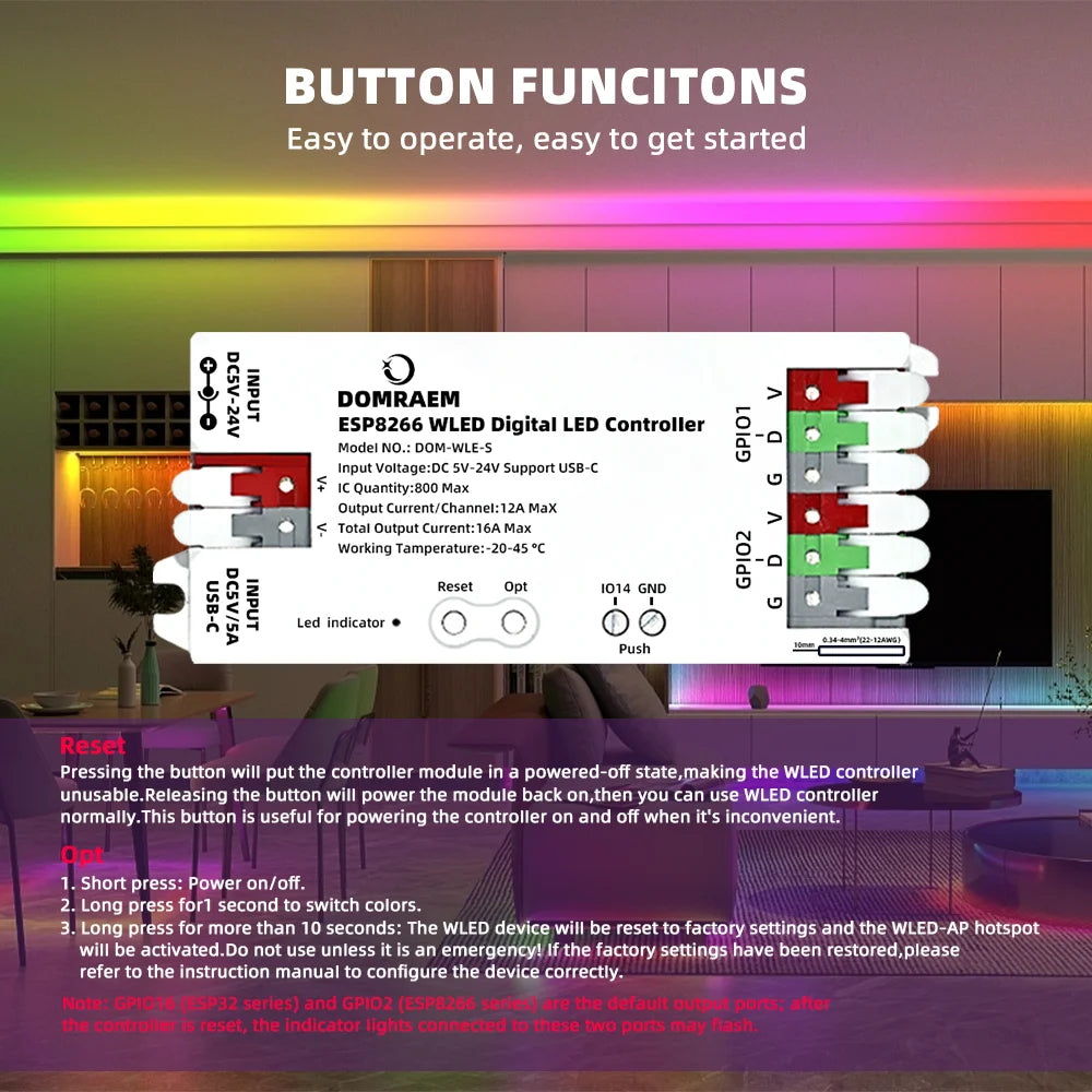 ESP8266 WLED LED Controller Smart Dimmer DC12V 800IC Segmented Color Funtion For DIY WS2811 WS2812B SK6812 SM16703P Strip Lights exovai.com