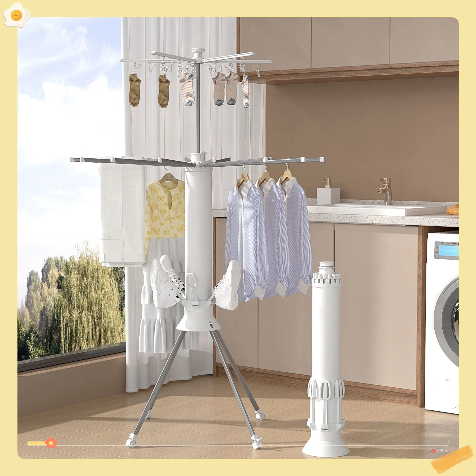 Octopus drying rack, balcony floor-to-ceiling octopus drying rack, household artifact 360 ° rotating, retractable and folding exovai.com