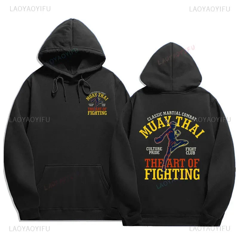 Muay Thai The Fist of King - Thailand Martial Art Pullover Hoodie Men Wai Kru Thailand Men Casual Pullovers 2024 New Style Tops exovai.com