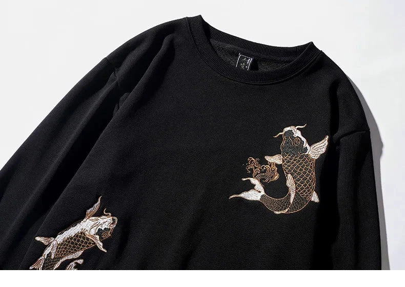 Harajuku Japanese Carp Print Hoodie Sweatshirt Fashion Casual Oversized Hooded Hoodie Hip Hop Women Men Clothing 4XL exovai.com