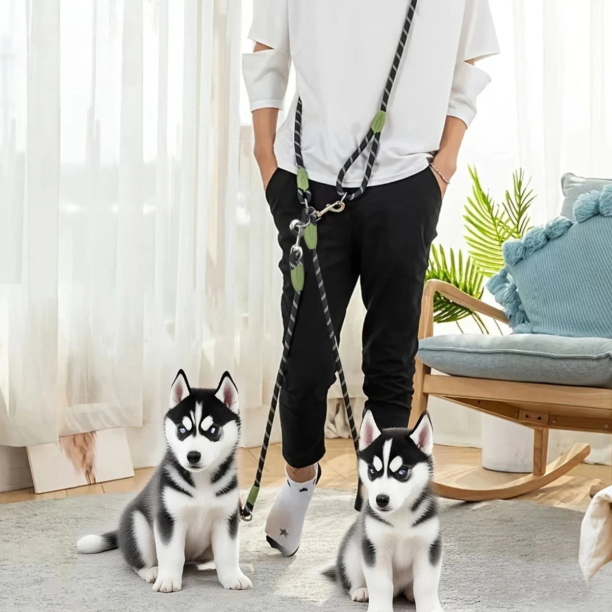 1 PC Hands Free Dog Leash for 2 Dogs Reflective Running Dual Dog Leash 360° Swivel Leash for Pet Outdoor Walking Jogging Hiking exovai.com
